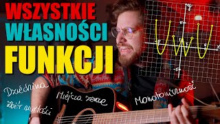 📈WSZYSTKIE WŁASNOŚCI FUNKCJI Miejsca zerowe dziedzina zbiór wartości monotoniczność parzystość [upl. by Anrak701]