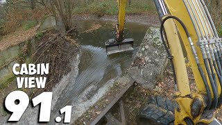 Large Beaver Dam On A Concrete Weir  Mechanical Beaver Dam Removal No911  Cabin View [upl. by Alik288]