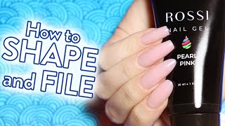 How to Shape and File your Nails 💕 Almond Stilletto Coffin and Square look [upl. by Nirat542]