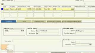 Oracle 11i Financials EBusiness Suite  Accounts Payable  Invoice Entry [upl. by Sindee]