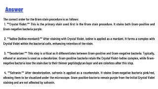 Place the following items in the correct order for the Gram stain procedure Safranin [upl. by Royden175]