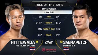 Rittewada Petchyindee vs Saemapetch Fairtex II  ONE Championship Full Fight [upl. by Ablem]