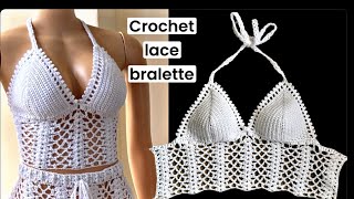 Crochet Lacey bralette tutorial  crochet crop top  crochet lace stitch [upl. by Allissa357]