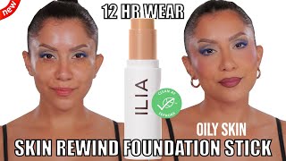 new ILIA SKIN REWIND FOUNDATION COMPLEXION STICK REVIEW 12HR WEAR TESToily skin MagdalineJanet [upl. by Ayrb]