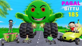 Monster Truck Watermelon Banana Mango Bottle Car Race  Gadi Wala Cartoon  Desi Comedy Video [upl. by Annaeg964]