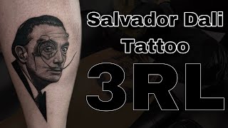 Salvador Dali tattoo  real time tattoo portrait  how to stipple shade tattoo 😎😍 [upl. by Manon]