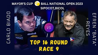 Top 16  Carlo Biado VS Efren “Bata” Reyes  Race 9 [upl. by Neeleuqcaj]