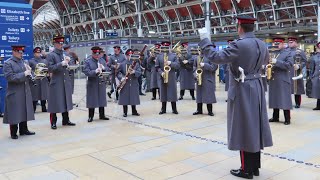 British Army Band Colchester in Paddington  Poppy Appeal 2023 [upl. by Nnylarej]