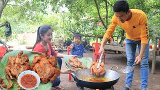 Cook and Eat Deep fried whole chicken eating  How to cook deep fried chicken with chili sauce [upl. by Grimona717]