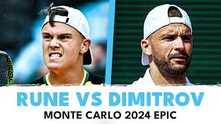 EPIC BATTLE Holger Rune vs Grigor Dimitrov Highlights  Monte Carlo 2024 [upl. by Nnaarat]