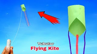 how to make flying paper kite Different flying tubular kite make easy [upl. by Maram919]