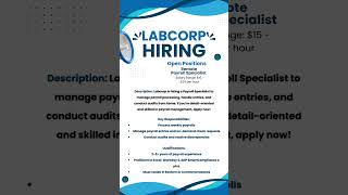 Payroll Specialist With LabCorp Remote Payroll Specialist – Labcorp Work From Home remotejobs [upl. by Ahmad]