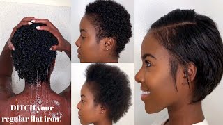 How To Wash Blow Dry  Straighten SUPER SHORT Natural Hair  Nia Hope [upl. by Noraed]