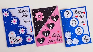 DIY 3 Beautiful Handmade New Year Greeting Cards  New Year Card 2024  new year card making ideas [upl. by Kcirdek]