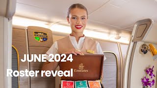 EMIRATES CABIN CREW ROSTER REVEAL JUNE 2024 [upl. by Nojid170]