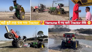 आज तो बच गया Tractor पलटने से 🧐 Johndeere 5050D फ़स गया Jamna River में  Full Fun 🔥 [upl. by Calva]