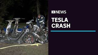 There was noone in the drivers seat Two dead in Tesla driverless car crash  ABC News [upl. by Davey]