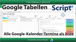 Alle Termine vom Google Kalender als Liste Google Tabellen Spreadsheets Script [upl. by Odel]