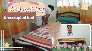 bed making unoccupied bed•Return Demonstration•student nurse [upl. by Lanoil]