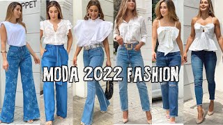 JEANS DE MODA  BLUSAS BLANCAS TENDENCIAS EN JEANS 2022 OUTFITS CON BLUSAS BLANCAS MODA 2022 MUJER [upl. by Biles]