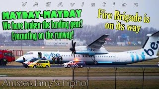 REAL ATC Flybe Dash8 GEAR COLLAPSES landing at AmsterdamSchiphol [upl. by Anrahs]