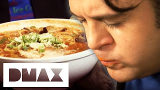 Adam Dares To Eat This Extremely Spicy Ramen In Less Than 30 Minutes  Man V Food [upl. by Giralda]