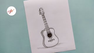 How to draw a realistic guitar  Music instrument pencil sketch drawing [upl. by Lenrow249]