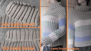 Tuto Tricot Pull Femme col roulé côtes 32 facile en tailles 34363840424446485052 [upl. by Isaiah825]