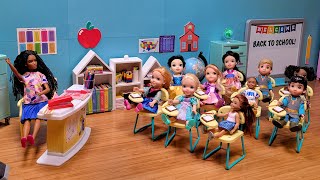 First day of school 2023  Elsa amp Anna toddlers  Barbie is the new teacher  classroom fun [upl. by Lledualc]