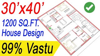 30x40 North Facing House Plans as per Vastu  2BHK  1200 Square Feet House Design North Facing [upl. by Caddaric]