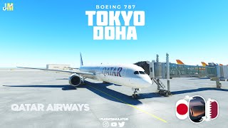 Tokyo to Doha on Qatar Airways Boeing 787  Formula 1 Round 18  4K [upl. by Ahsieken976]