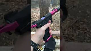 Custom PINK AAP01 airsoft pistol fullauto feeding test with Monk HPA adapter [upl. by Maiah]