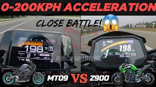 Yamaha MT09 🆚️ Kawasaki Z900  0200kph Acceleration  Top Speed Attempt 🔥 [upl. by Lynette238]