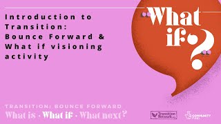 Introduction to Transition Bounce Forward and What if visioning activity [upl. by Cruz127]