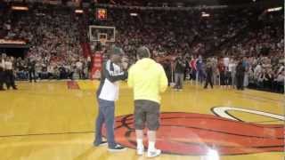 LeBron James Tackles amp Bear Hugs Michael Drysch The Carmex HalfCourt Hero Live Footage [upl. by Lativa]