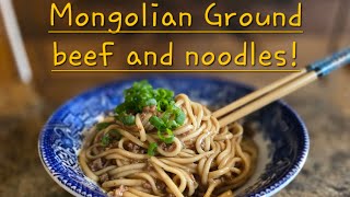 Mongolian Ground Beef and Noodles Cooked outdoors campchef [upl. by Januisz449]