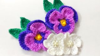 Crochet Violet Flower Pattern Crochet Pansy Flower Applique Of Pansy Flower [upl. by Plafker87]