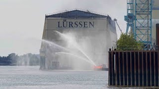 4K  Major Fire  Feuer Grossbrand at Lürssen Werft  shipyard  Yacht Project SASSI impacted [upl. by Uno]