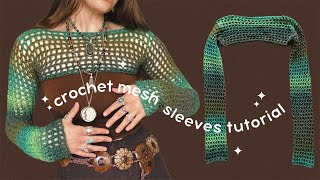 how to crochet mesh sleeves  EASY tutorial [upl. by Venice]