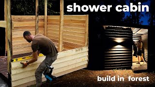 Build amazing WOODEN SHOWER CABIN ASMR in the middle of the forest OUTDOORS  Start to finish [upl. by Ihtraa]