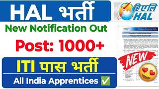 HAL में निकली नई भर्ती 🔥 Almost Post 1000 HAL TTI Bangalore ITI Trade Apprentice Recruitment 2024 [upl. by Cornwall515]