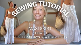 Gathered Maxi Skirt Sewing Tutorial  Draft your own sewing pattern [upl. by Amitak]