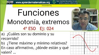 Características de una función conociendo la gráfica 4 ESO 07 024 José Jaime Mas [upl. by Haduj]