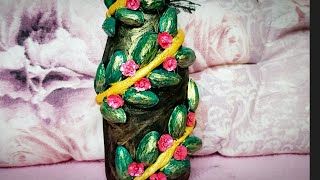 DIY  Pista Shell Bottle Art  Pista Shell Flowers  Best Out of Waste  Home Decor 5 Mins Craft [upl. by Eugenius]