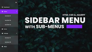 Sidebar Menu  With SubMenus  Using HTML CSS amp JQuery [upl. by Anirbys838]