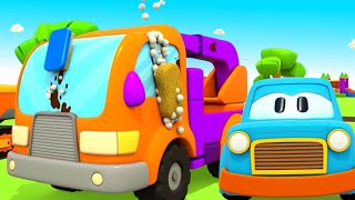 Car cartoon full episodes amp Street vehicles cartoons for kids  Cars and trucks at the carwash [upl. by Ayetal]