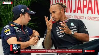 Lewis Hamilton pone en aprietos a Checo Pérez y discuten por Max Verstappen previo al GP de Japón [upl. by Terzas41]