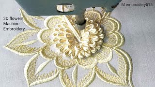 3D Flower Embroidery Design Borderline sleeves Machine Embroidery industrial zigzag machine [upl. by Tuckie]