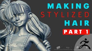 Making Stylized Sculpted Hair in Zbrush Timelapse Vol1 pt1 [upl. by Akkire64]