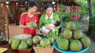 Peaceful food cooking in family  Pomelo sweet salad smoked fish  Sros yummy cooking vlogs [upl. by Alison]